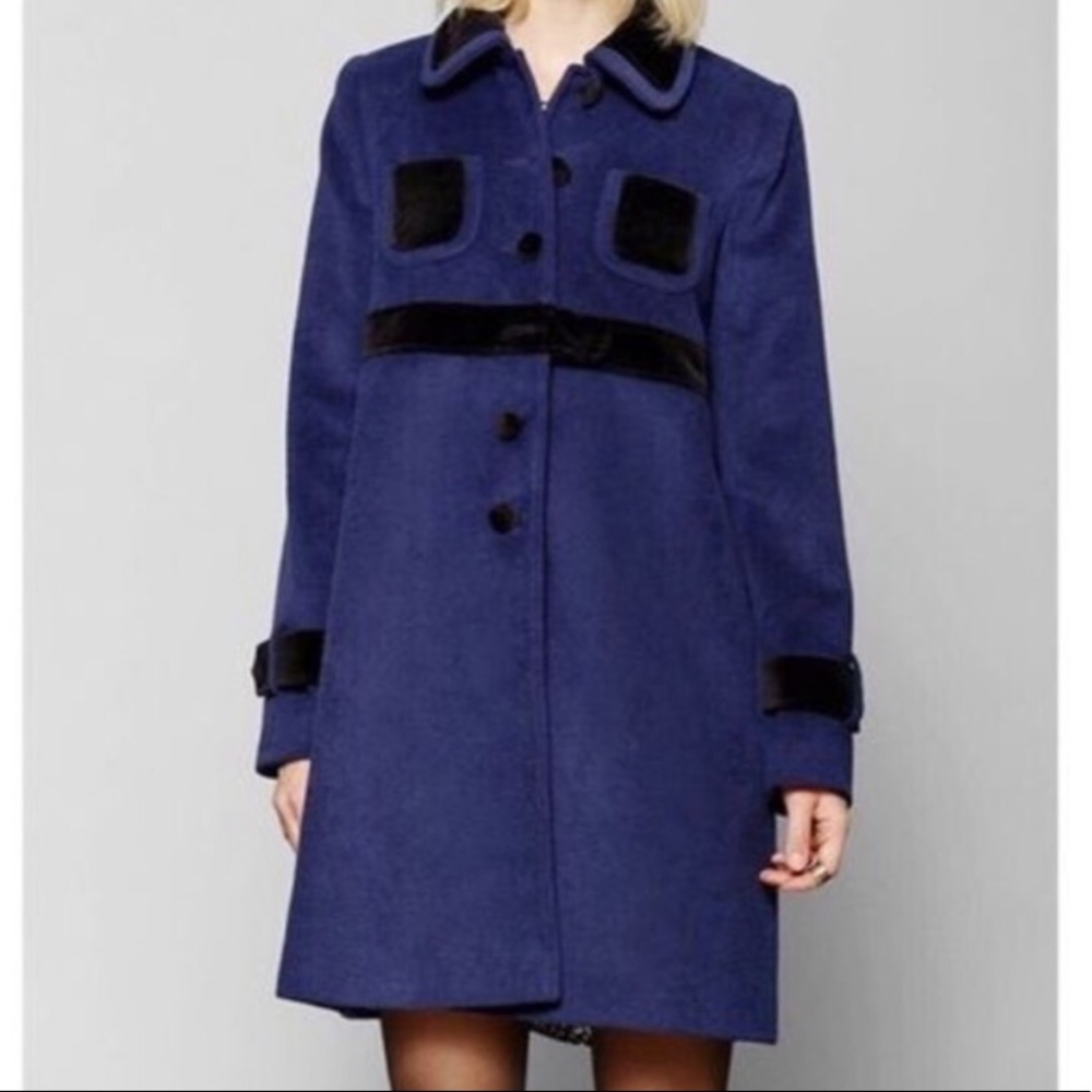 Urban Outfitters Navy Blue Coat with Velvet Trim